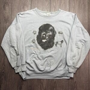 Vintage Newfoundland Dog 1980s Blue Large Sweatshirt